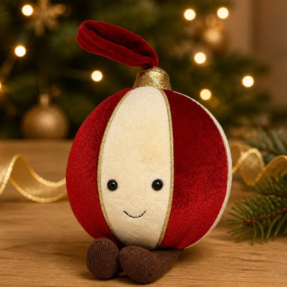 Jellycat‎ Amuseable Bauble Plush Toy Red Cream Gold Holiday Ornament Retired